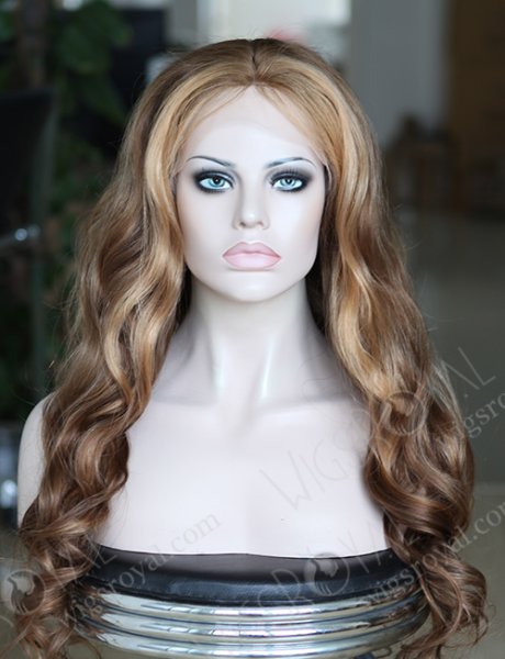 Brown Hair with Blonde Highlight Silk Top Full Lace Wig WR-ST-042