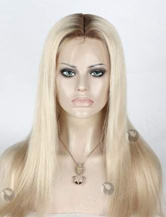 Natural Looking Part Brown Root With White Color European Hair Silk Top Full Lace Wig WR-ST-051