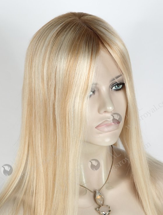 Best Natural Looking Wigs For Caucasian Blonde With Brown Roots Highlight Wig | In Stock European Virgin Hair 14" Straight T8/60/25/8# Highlights Color Lace Front Silk Top Glueless Wig GLL-08016-9420
