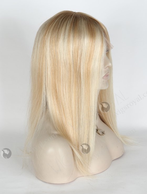 Best Natural Looking Wigs For Caucasian Blonde With Brown Roots Highlight Wig | In Stock European Virgin Hair 14" Straight T8/60/25/8# Highlights Color Lace Front Silk Top Glueless Wig GLL-08016-9422