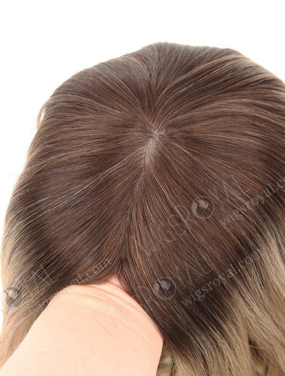 European Virgin Hair 18" One Length Bouncy Curl T4/22# with 4# Highlights 8"×8" Kosher hair topper  WR-TC-038-9395