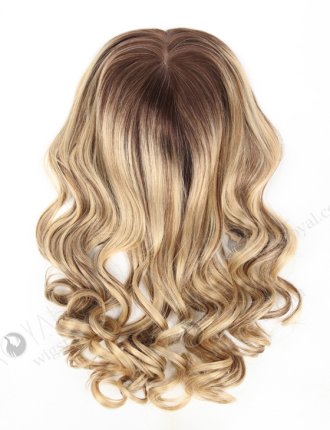 European Virgin Hair 18" One Length Bouncy Curl T4/22# with 4# Highlights 8"×8" Kosher hair topper  WR-TC-038