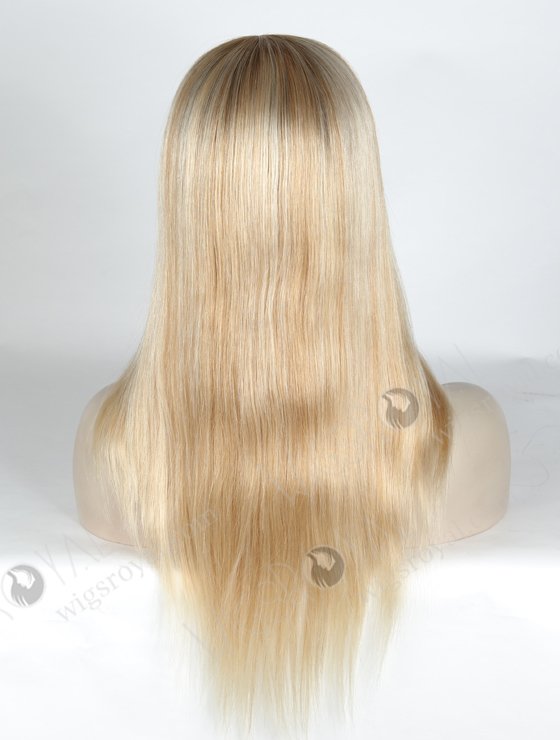 Best Online Wig Store For Women 100% Human Hair Rooted Blonde With Brown Highlights | In Stock European Virgin Hair 16" Straight T8/60/25/8# Highlights Color Lace Front Silk Top Glueless Wig GLL-08017-9620
