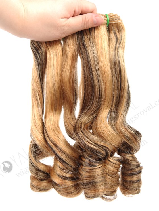 In Stock 7A Peruvian Virgin Hair 16" Double Drawn Straight with Spiral Curl Tip 27/1B# Highlights Machine Weft SM-6140-12961