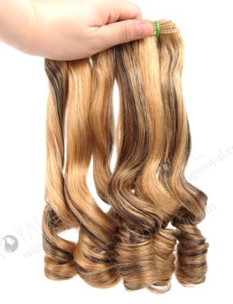 In Stock 7A Peruvian Virgin Hair 16" Double Drawn Straight with Spiral Curl Tip 27/1B# Highlights Machine Weft SM-6140