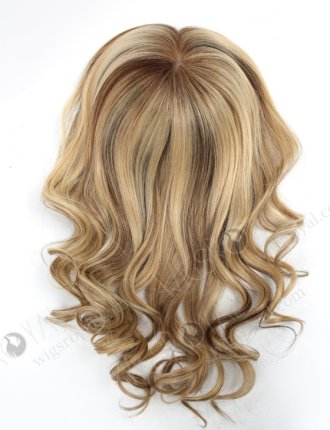 In Stock European Virgin Hair 16" Beach Wave 22#/4# highlights with roots 4# 7"×8" Silk Top Open Weft Human Hair Topper-069
