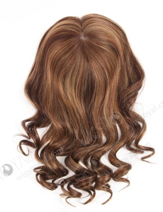 Best Brown Wavy Human Hair Toppers with Highlights for Women 16 inch 7"×8" Topper-063