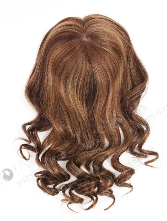 Best Brown Wavy Human Hair Toppers with Highlights for Women 16 inch 7"×8" Topper-063-13717