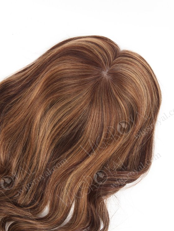 Best Brown Wavy Human Hair Toppers with Highlights for Women 16 inch 7"×8" Topper-063-13718