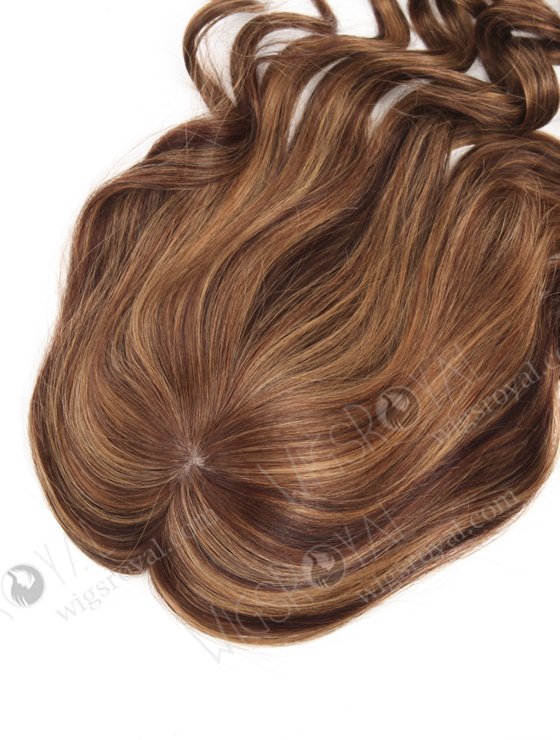 Best Brown Wavy Human Hair Toppers with Highlights for Women 16 inch 7"×8" Topper-063-13719
