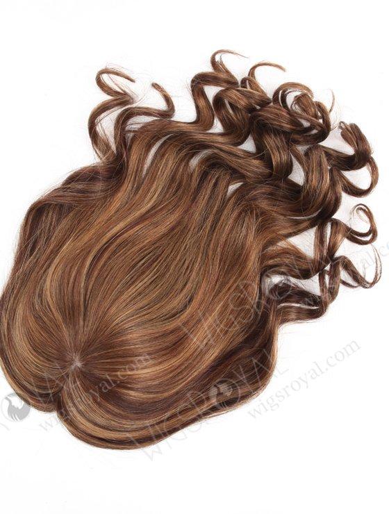 Best Brown Wavy Human Hair Toppers with Highlights for Women 16 inch 7"×8" Topper-063-13720