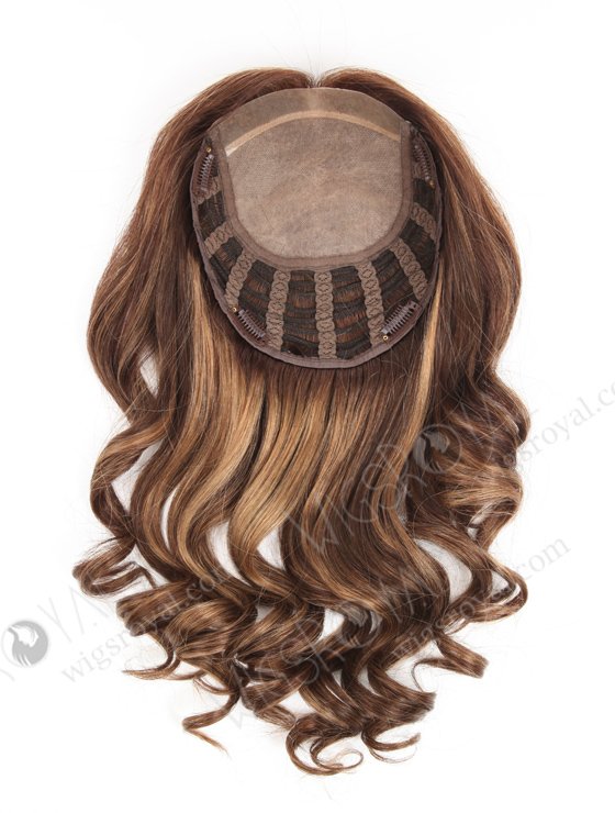 Best Brown Wavy Human Hair Toppers with Highlights for Women 16 inch 7"×8" Topper-063-13715