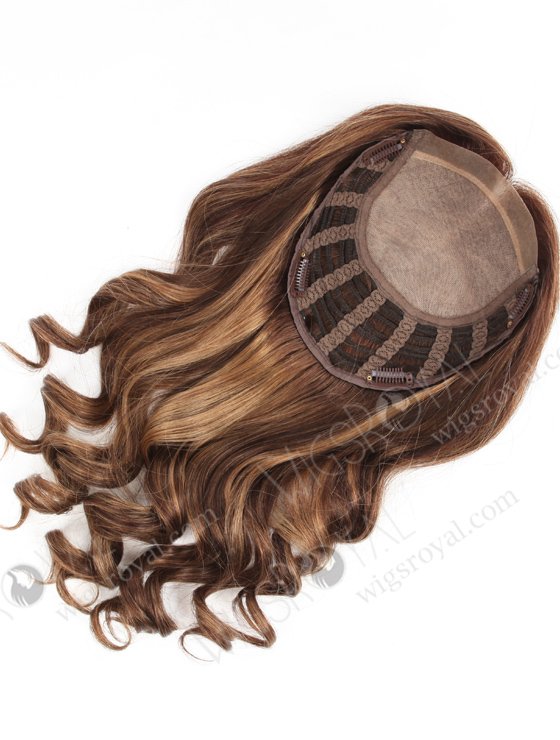 Best Brown Wavy Human Hair Toppers with Highlights for Women 16 inch 7"×8" Topper-063-13716