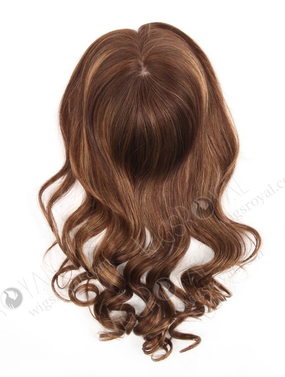 Affordable Brown Wavy Hair Toppers for Thinning Crown 18 Inch 7 by 8  Silk Top Open Weft Human Hair Topper-064-13725