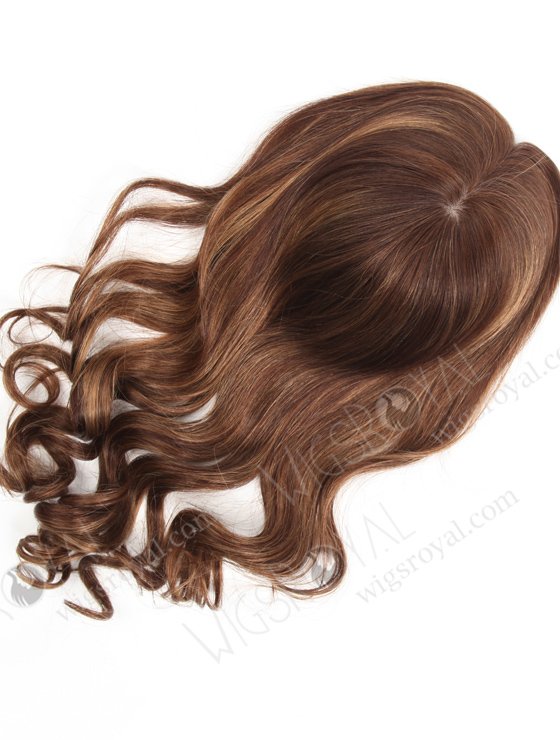 Affordable Brown Wavy Hair Toppers for Thinning Crown 18 Inch 7 by 8  Silk Top Open Weft Human Hair Topper-064-13726