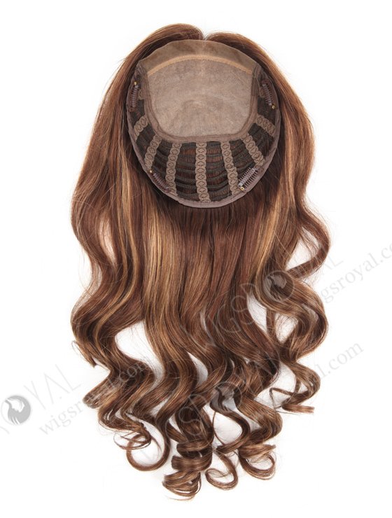 Affordable Brown Wavy Hair Toppers for Thinning Crown 18 Inch 7 by 8  Silk Top Open Weft Human Hair Topper-064-13724