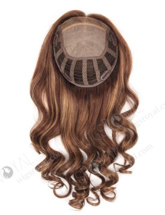Affordable Highlighted Curly Hair Toppers for Thinning Crown | In Stock European Virgin Hair 18" Beach Wave 3/8# highlights with roots 3# 7"×8" Silk Top Open Weft Human Hair Topper-064