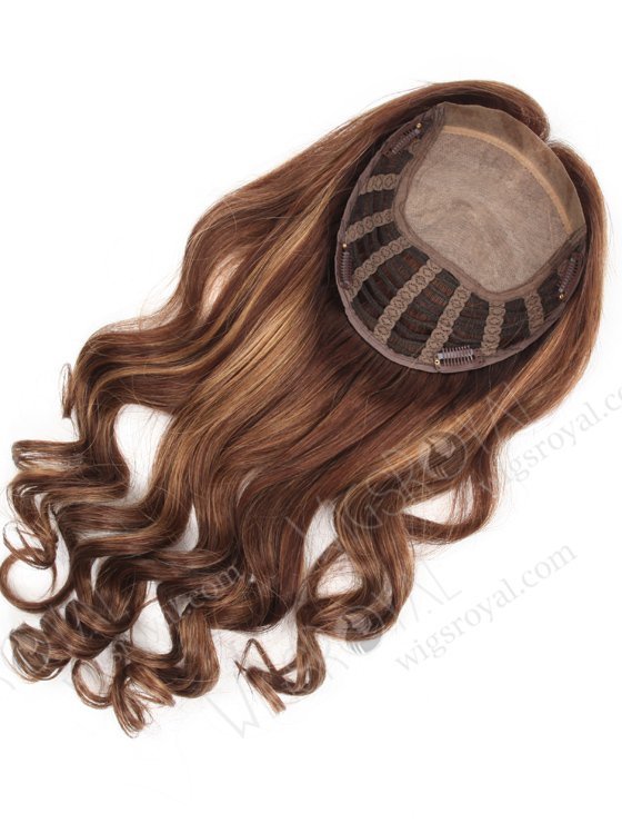Affordable Brown Wavy Hair Toppers for Thinning Crown 18 Inch 7 by 8  Silk Top Open Weft Human Hair Topper-064-13723