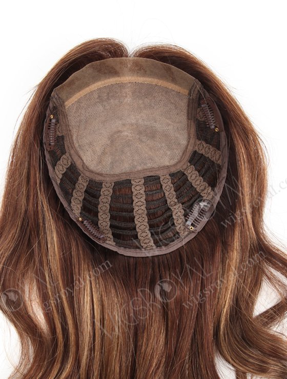 Affordable Brown Wavy Hair Toppers for Thinning Crown 18 Inch 7 by 8  Silk Top Open Weft Human Hair Topper-064-13729