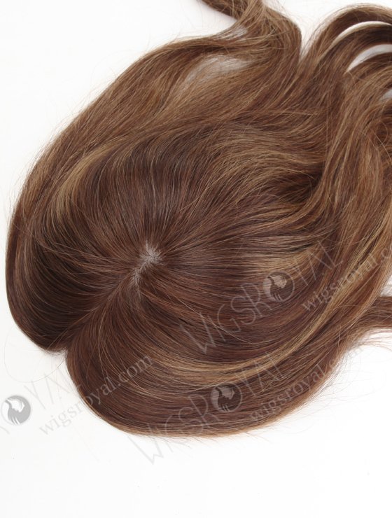 Affordable Brown Wavy Hair Toppers for Thinning Crown 18 Inch 7 by 8  Silk Top Open Weft Human Hair Topper-064-13728