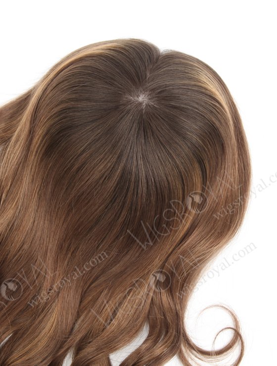 Premium Quality Silk Top Hidden Crown Human Hair Toppers | Beautiful Dark Roots Brown Virgin Hair Wiglet | Topper-066-13735