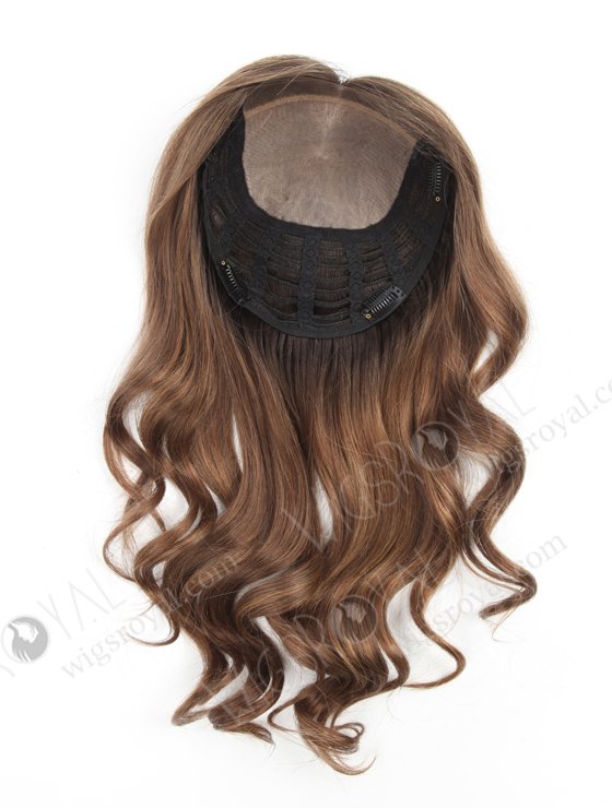 Premium Quality Silk Top Hidden Crown Human Hair Toppers | Beautiful Dark Roots Brown Virgin Hair Wiglet | Topper-066-13734