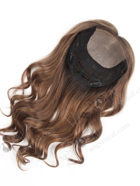 Premium Quality Silk Top Hidden Crown Human Hair Toppers | Beautiful Dark Roots Brown Virgin Hair Wiglet | Topper-066-13736