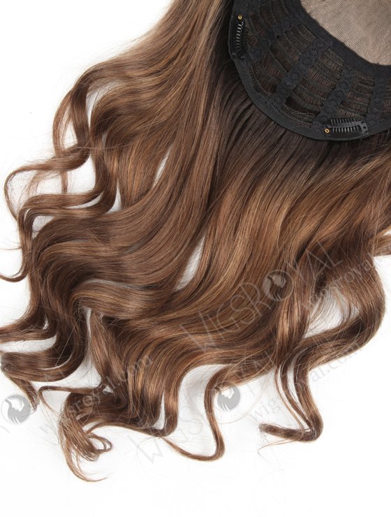 Premium Quality Silk Top Hidden Crown Human Hair Toppers | Beautiful Dark Roots Brown Virgin Hair Wiglet | Topper-066-13737