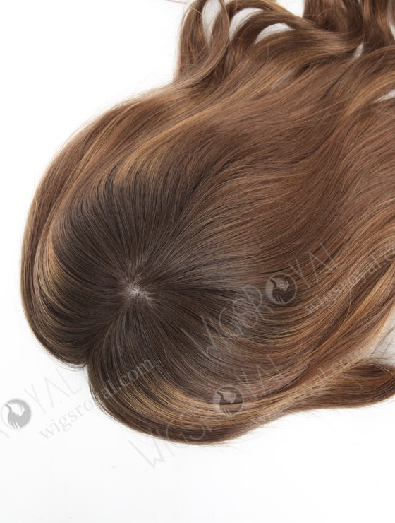 Premium Quality Silk Top Hidden Crown Human Hair Toppers | Beautiful Dark Roots Brown Virgin Hair Wiglet | Topper-066-13738
