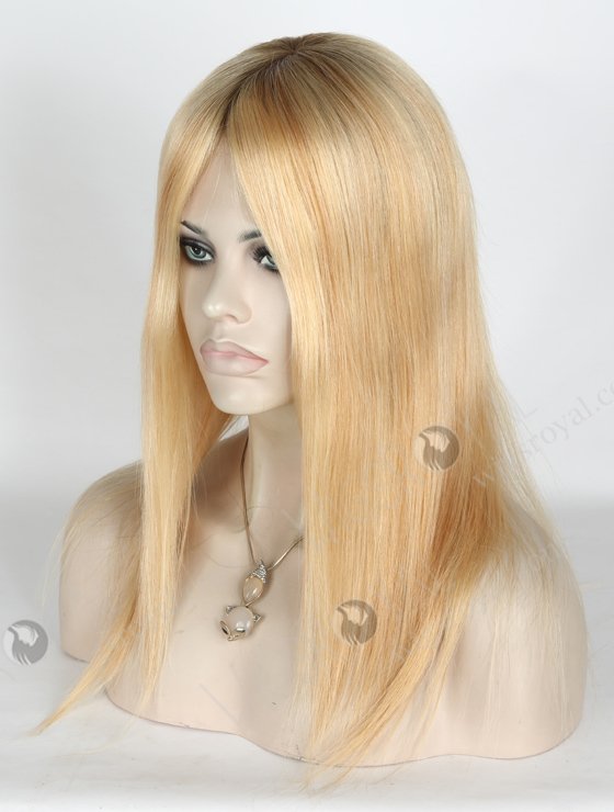 Good Quality European Virgin Hair Wigs Rooted Blonde Human Hair Wigs Caucasian | In Stock European Virgin Hair 14" Straight T9/24# with T9/18# Highlights Lace Front Silk Top Glueless Wig GLL-08021-13934