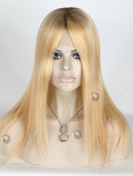 Good Quality European Virgin Hair Wigs Rooted Blonde Human Hair Wigs Caucasian | In Stock European Virgin Hair 14" Straight T9/24# with T9/18# Highlights Lace Front Silk Top Glueless Wig GLL-08021-13935