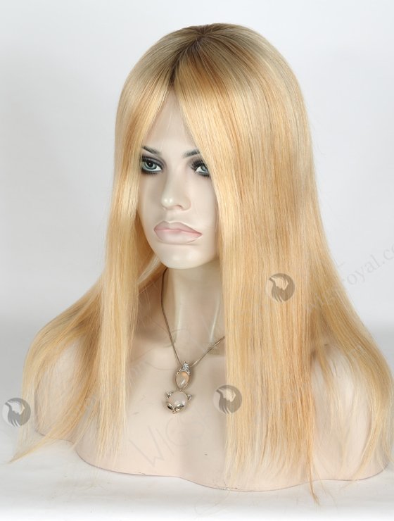 Good Quality European Virgin Hair Wigs Rooted Blonde Human Hair Wigs Caucasian | In Stock European Virgin Hair 14" Straight T9/24# with T9/18# Highlights Lace Front Silk Top Glueless Wig GLL-08021-13936