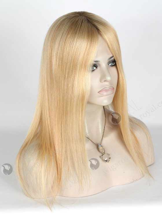 Good Quality European Virgin Hair Wigs Rooted Blonde Human Hair Wigs Caucasian | In Stock European Virgin Hair 14" Straight T9/24# with T9/18# Highlights Lace Front Silk Top Glueless Wig GLL-08021-13938