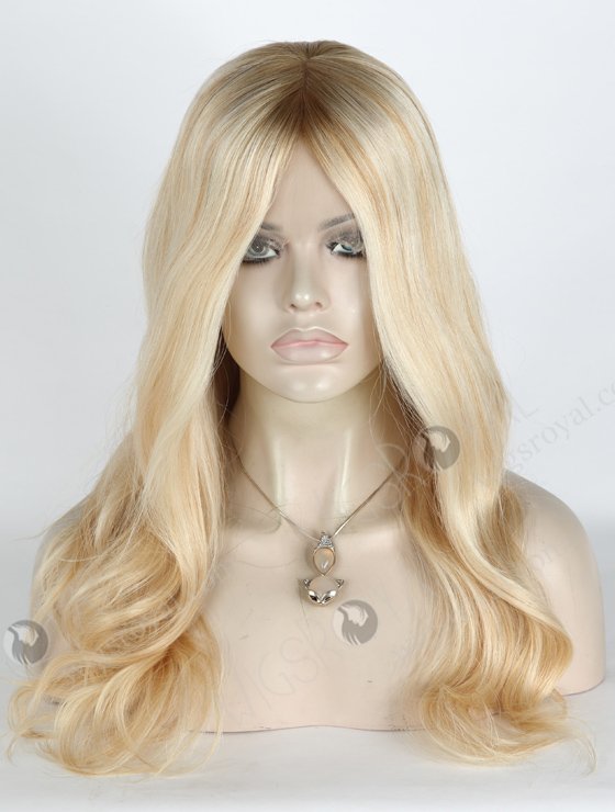 Best Human Hair Wigs 18 Inch Blonde Wavy Glueless Lace Front With Silk Top | In Stock European Virgin Hair 18" Slight Wave T8/60/25/8# Highlights Color Lace Front Silk Top Glueless Wig GLL-08019-13974
