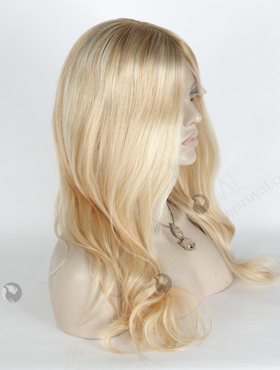 Best Human Hair Wigs 18 Inch Blonde Wavy Glueless Lace Front With Silk Top | In Stock European Virgin Hair 18" Slight Wave T8/60/25/8# Highlights Color Lace Front Silk Top Glueless Wig GLL-08019-13976