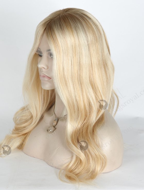 Best Human Hair Wigs 18 Inch Blonde Wavy Glueless Lace Front With Silk Top | In Stock European Virgin Hair 18" Slight Wave T8/60/25/8# Highlights Color Lace Front Silk Top Glueless Wig GLL-08019-13979