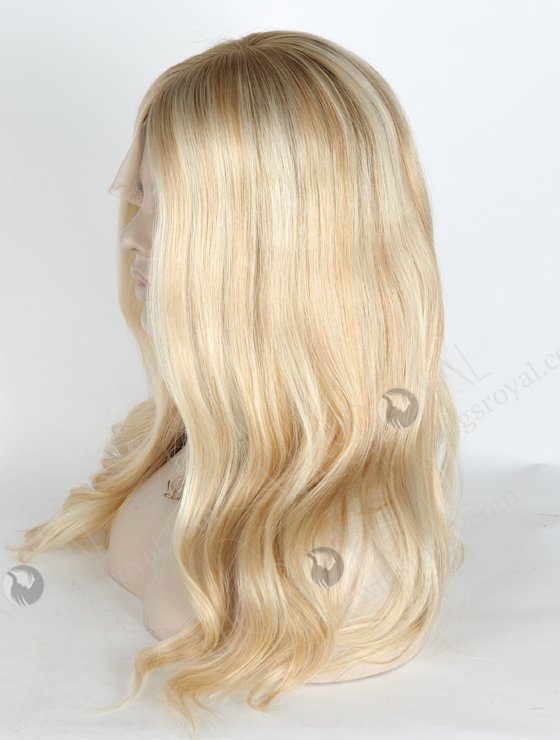 Best Human Hair Wigs 18 Inch Blonde Wavy Glueless Lace Front With Silk Top | In Stock European Virgin Hair 18" Slight Wave T8/60/25/8# Highlights Color Lace Front Silk Top Glueless Wig GLL-08019-13978