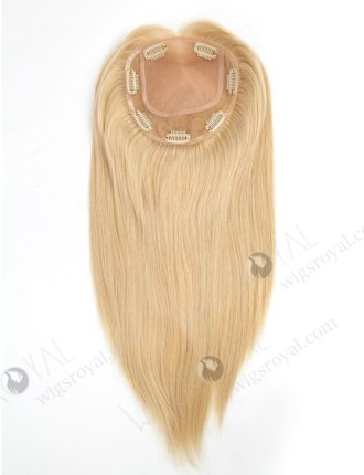 Best Real Human Hair Toppers for Women Blonde Color Full Volume | In Stock 6"*6" European Virgin Hair 16" All One Length Straight 22# Color Silk Top Hair Topper-073