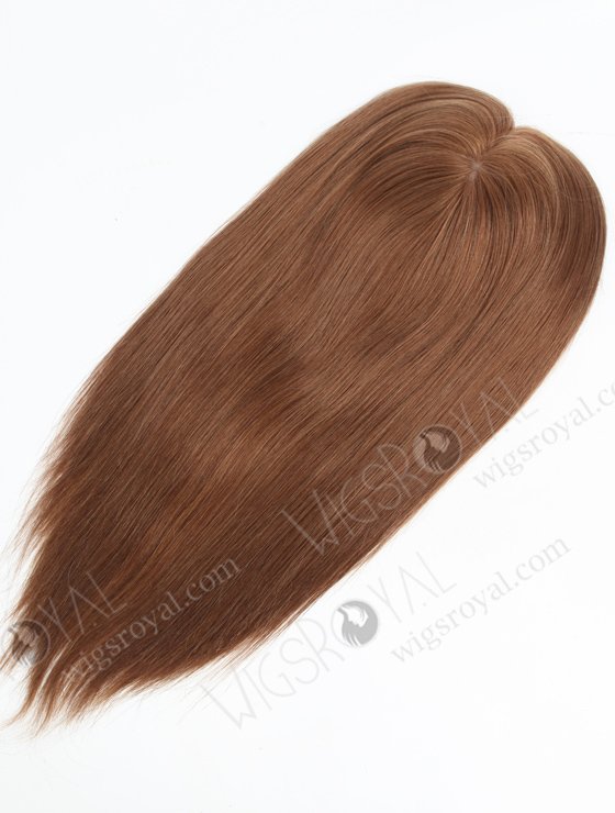 Clip On Seamless Silk Base Hair Topper 16 Inches Thick Ends Brown European Hair Topper-072-17206