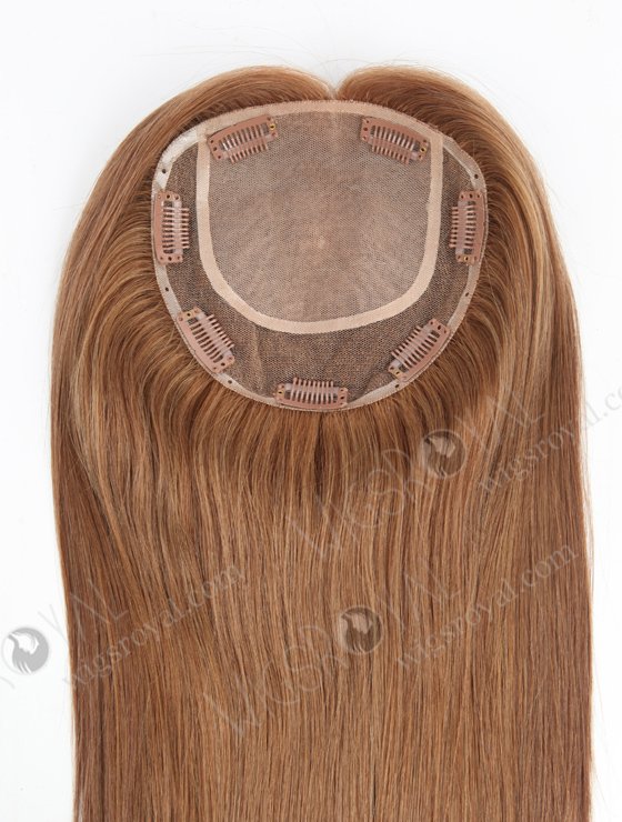 Clip On Seamless Silk Base Hair Topper 16 Inches Thick Ends Brown European Hair Topper-072-17204