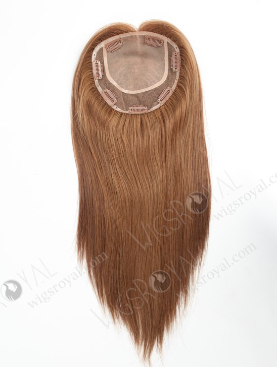 Clip On Seamless Silk Base Hair Topper 16 Inches Thick Ends Brown European Hair Topper-072-17203