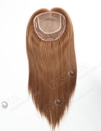 Clip On Seamless Silk Base Hair Topper 16 Inches Thick Ends Brown European Hair Topper-072