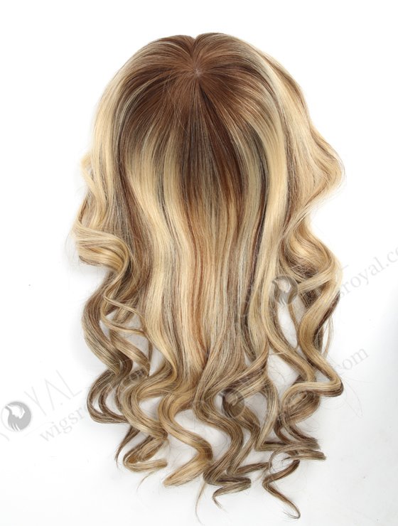 In Stock European Virgin Hair 16" Beach Wave 22#/4# highlights with roots 4# 7"×8" Silk Top Open Weft Human Hair Topper-070-17512