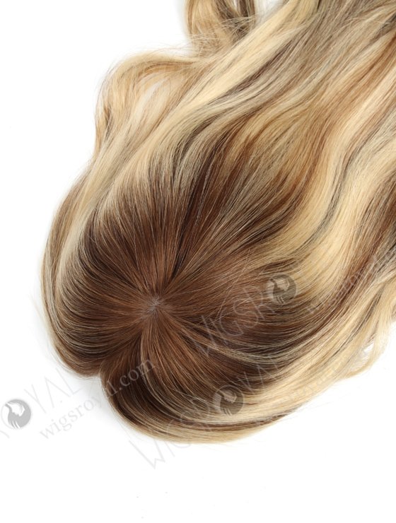 In Stock European Virgin Hair 16" Beach Wave 22#/4# highlights with roots 4# 7"×8" Silk Top Open Weft Human Hair Topper-070-17508