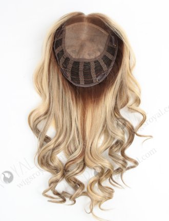 In Stock European Virgin Hair 16" Beach Wave 22#/4# highlights with roots 4# 7"×8" Silk Top Open Weft Human Hair Topper-070