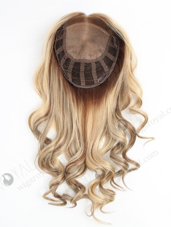 In Stock European Virgin Hair 16" Beach Wave 22#/4# highlights with roots 4# 7"×8" Silk Top Open Weft Human Hair Topper-070-17506