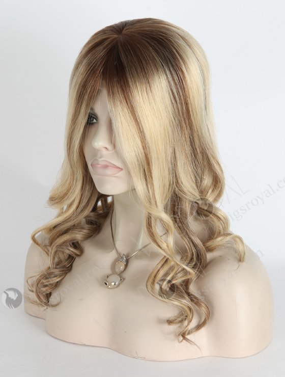 In Stock European Virgin Hair 16" Beach Wave 22#/4# highlights with roots 4# 7"×8" Silk Top Open Weft Human Hair Topper-070-17514
