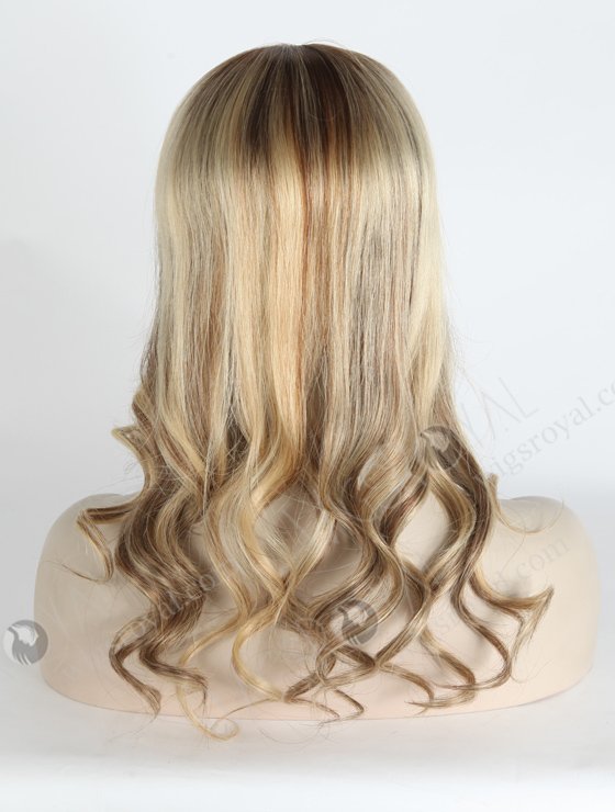 In Stock European Virgin Hair 16" Beach Wave 22#/4# highlights with roots 4# 7"×8" Silk Top Open Weft Human Hair Topper-070-17522