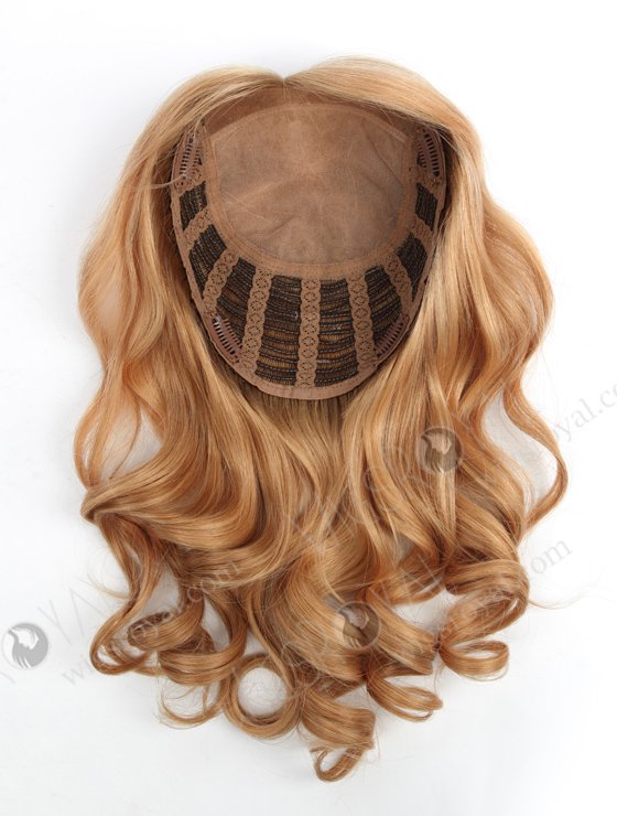 Large Base Silk Top Human Hair Topper for Women 16 Inch Full Volume Honey Brown Color Topper-065