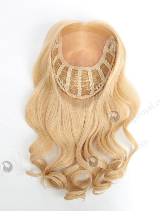 In Stock European Virgin Hair 18" Beach Wave 24#/613# Highlights 7"×8" Silk Top Open Weft Human Hair Topper-071-17886